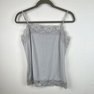 Cato Y2K Cami Tank Top Sz M Gray Lace Trim Adjustable Strap Whimsy Fairy